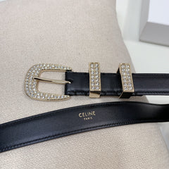 CL 25 MM MARCO BELT WITH STRASS IN BLACK CALFSKIN GOLD HARDWARE