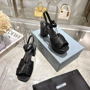 PRADA 25S HIGH-HEEL SANDALS 85 MM IN BLACK LAMBSKIN