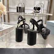 PRADA 25S HIGH-HEEL SANDALS 85 MM IN BLACK LAMBSKIN