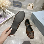 PRADA 25S MARY JANE BALLETS IN BLACK MIX BROWN HORSEHAIR FABRIC