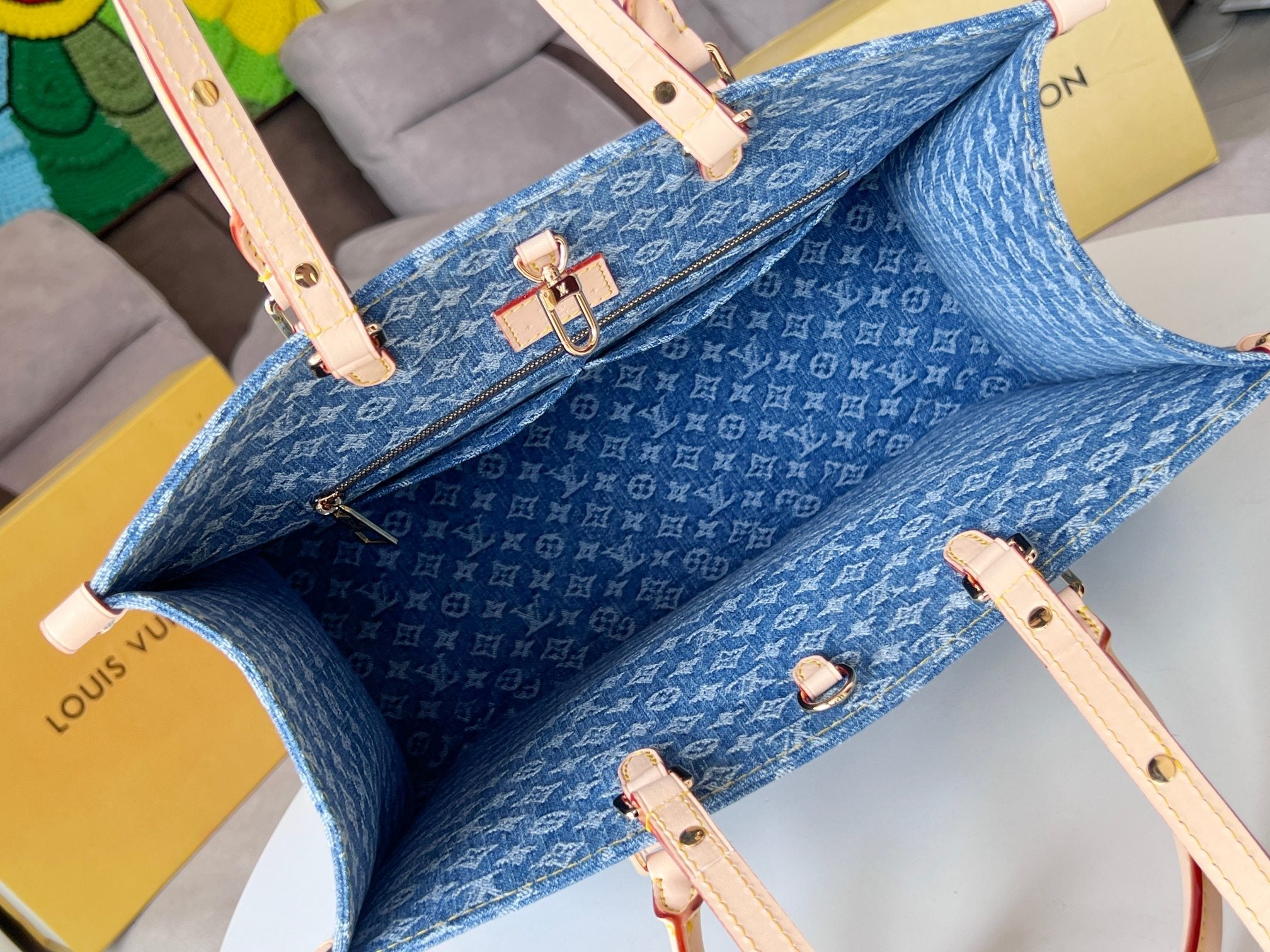 ONTHEGO 35 IN BLUE MONOGRAM DENIM