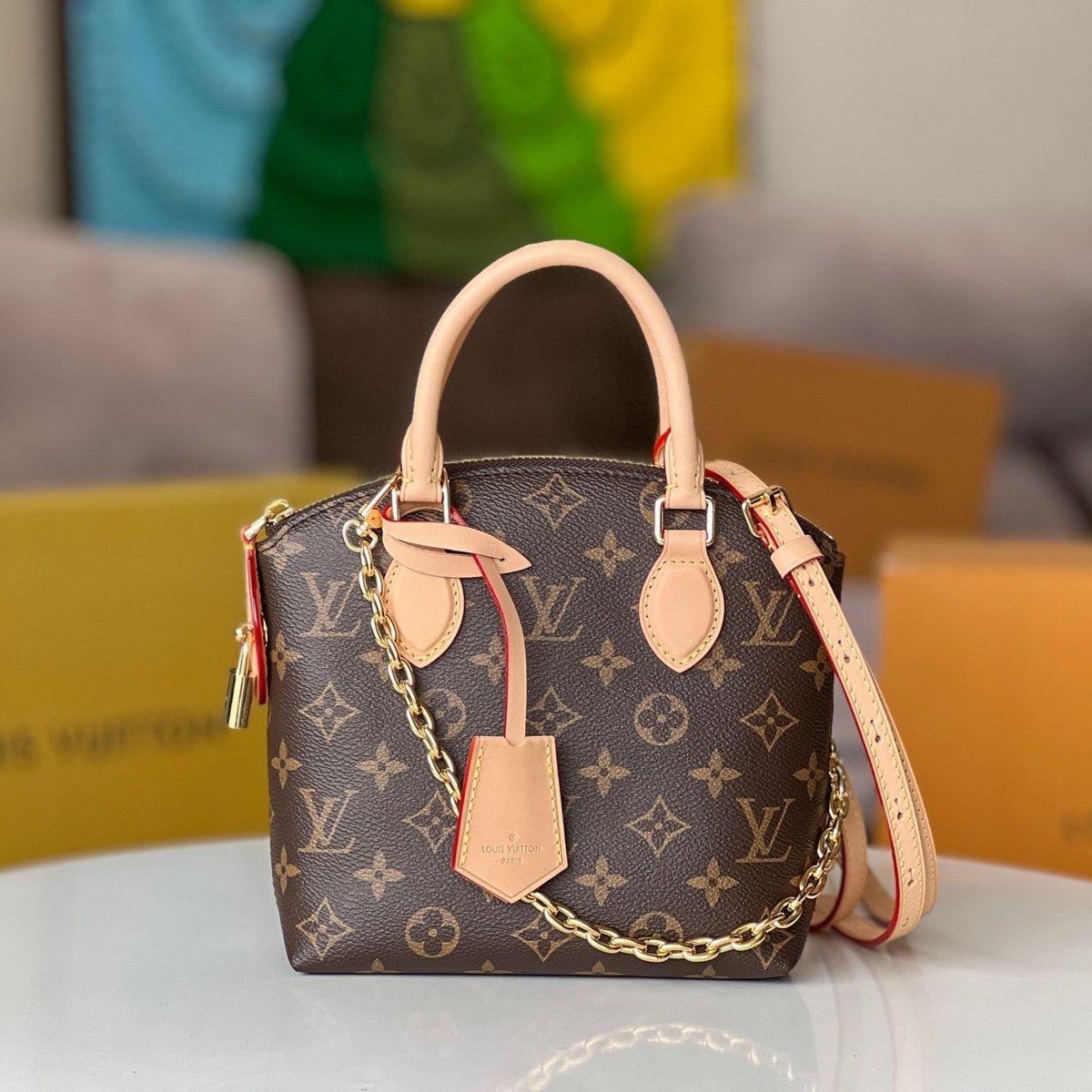 LV 25S LOCKIT BB 19 IN BROWN MONOGRAM COATED CANVAS GOLD HARDWARE