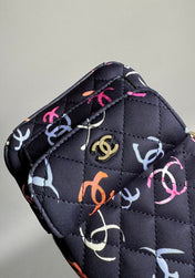 CC BACKPACK 18CM BLACK & MANY OTHER COLORS PRINTED FABRIC GOLD HARDWARE