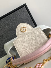 CAPUCINES MINI 21 IN WHITE MIX PINK AND BEIGE TAURILLON GOLD HARDWARE