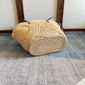 CLASSIC PANIER MEDIUM BRAIDED TRIOMPHE 47 IN BEIGE RAFFIA AND CALFSKIN