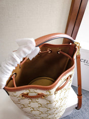 CLARA BAG 19 IN WHITE TRIOMPHE CANVAS AND BROWN CALFSKIN TRIM