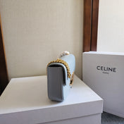 CHAIN EMBOSSED ARMPIT BAG 20 IN COOL GRAY BLUE CALFSKIN