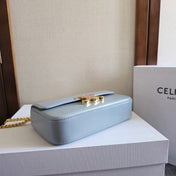 CHAIN EMBOSSED ARMPIT BAG 20 IN COOL GRAY BLUE CALFSKIN