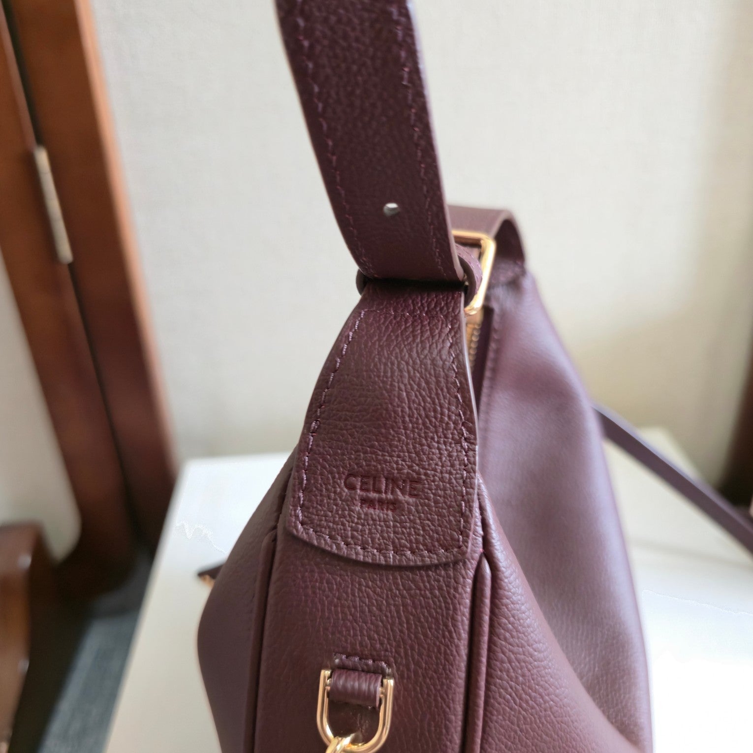 CELINE 25S TEEN LULU BAG 24MM IN SYRAH RED CALFSKIN GOLD HARDWARE