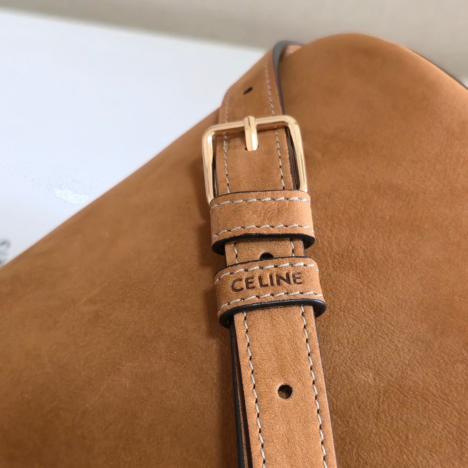 CELINE 25S LOUISE BAG 19MM IN BROWN SUEDE GOLD HARDWARE
