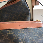 CELINE 25S SOFT SHOPPER BAG 32 IN BLACK TRIOMPHE CANVAS AND BROWN CALFSKIN