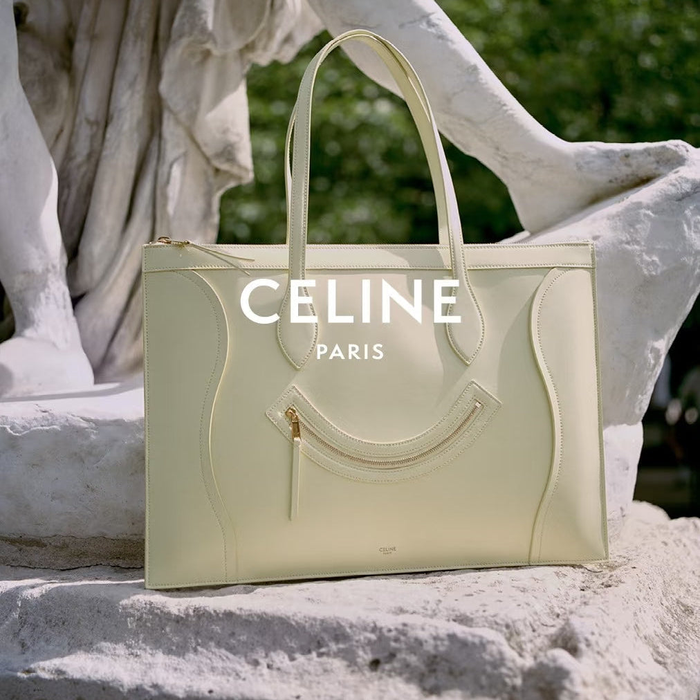 CELINE 25S FLAT CABAS NEW LUGGAGE 44MM IN PASTEL YELLOW GLOSSY CALFSKIN
