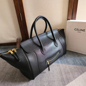 CELINE 25S MEDIUM SMILING NEW LUGGAGE 36MM IN BLACK SUPPLE SHINY LAMBSKIN