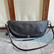 CELINE 25S HALFMOON SOFT TRIOMPHE BAG 46MM IN BLACK SUPPLE SHINY LAMBSKIN