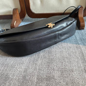 CELINE 25S HALFMOON SOFT TRIOMPHE BAG 46MM IN BLACK SUPPLE SHINY LAMBSKIN