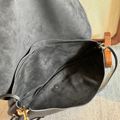 CELINE 25S HALFMOON SOFT TRIOMPHE BAG 46MM IN BLACK SUPPLE SHINY LAMBSKIN