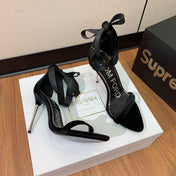 ANKLE SANDAL 10 CM IN BLACK VELVET AND SILK