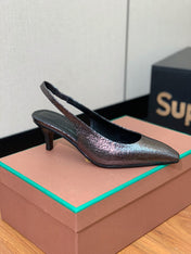 LP POINTED TOE MID-HEEL SLINGBACK DARK BROWN CALFSKIN