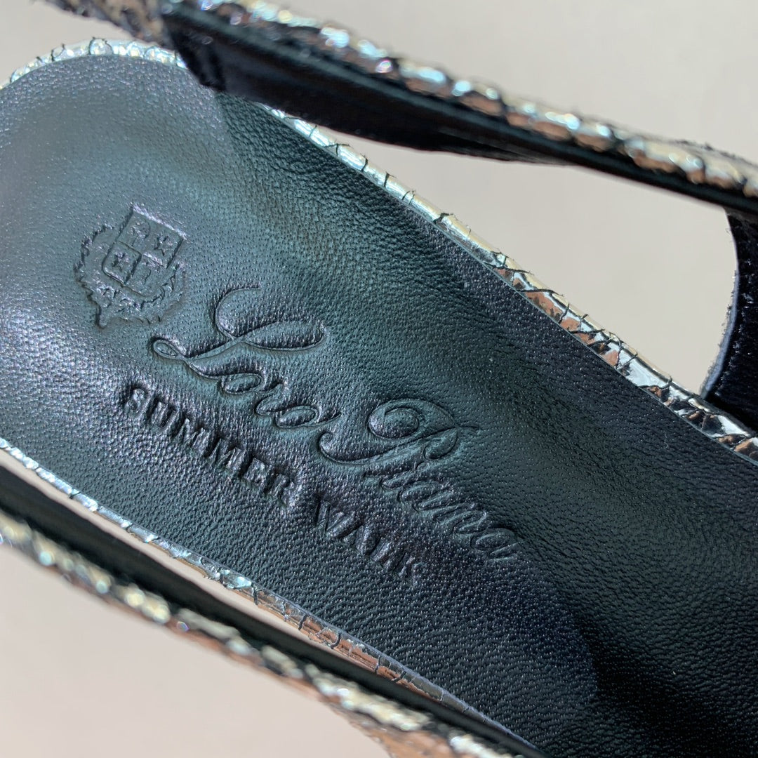 LP POINTED TOE MID-HEEL SLINGBACK SILVER CALFSKIN