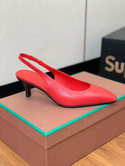 LP POINTED TOE MID-HEEL SLINGBACK ROSE CALFSKIN