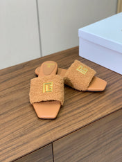 BALMAIN 26S SANDALS IN CAMEL BROWN WOOL AND CALFSKIN