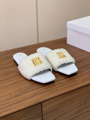 BALMAIN 26S SANDALS IN WHITE WOOL AND CALFSKIN