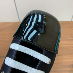 LACE-UP HIGH SHOES IN BLACK SILK MIX GLOSSY CALFSKIN