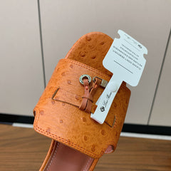 HIGH HEEL IN ORANGE LAMBSKIN OSTRICH SKIN