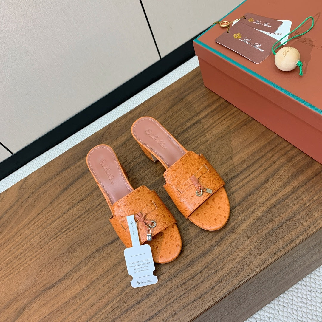 HIGH HEEL IN ORANGE LAMBSKIN OSTRICH SKIN