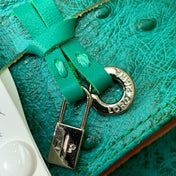 HIGH HEEL IN TEAL GREEN LAMBSKIN OSTRICH SKIN