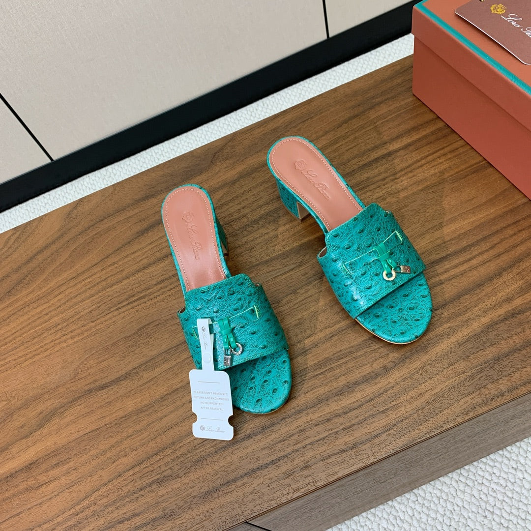 HIGH HEEL IN TEAL GREEN LAMBSKIN OSTRICH SKIN