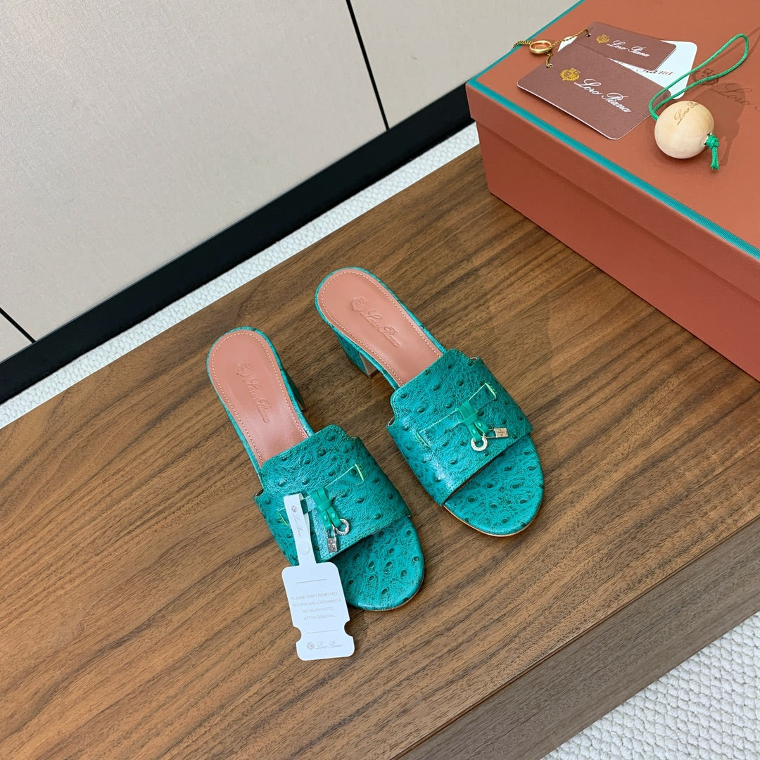 HIGH HEEL IN TEAL GREEN LAMBSKIN OSTRICH SKIN