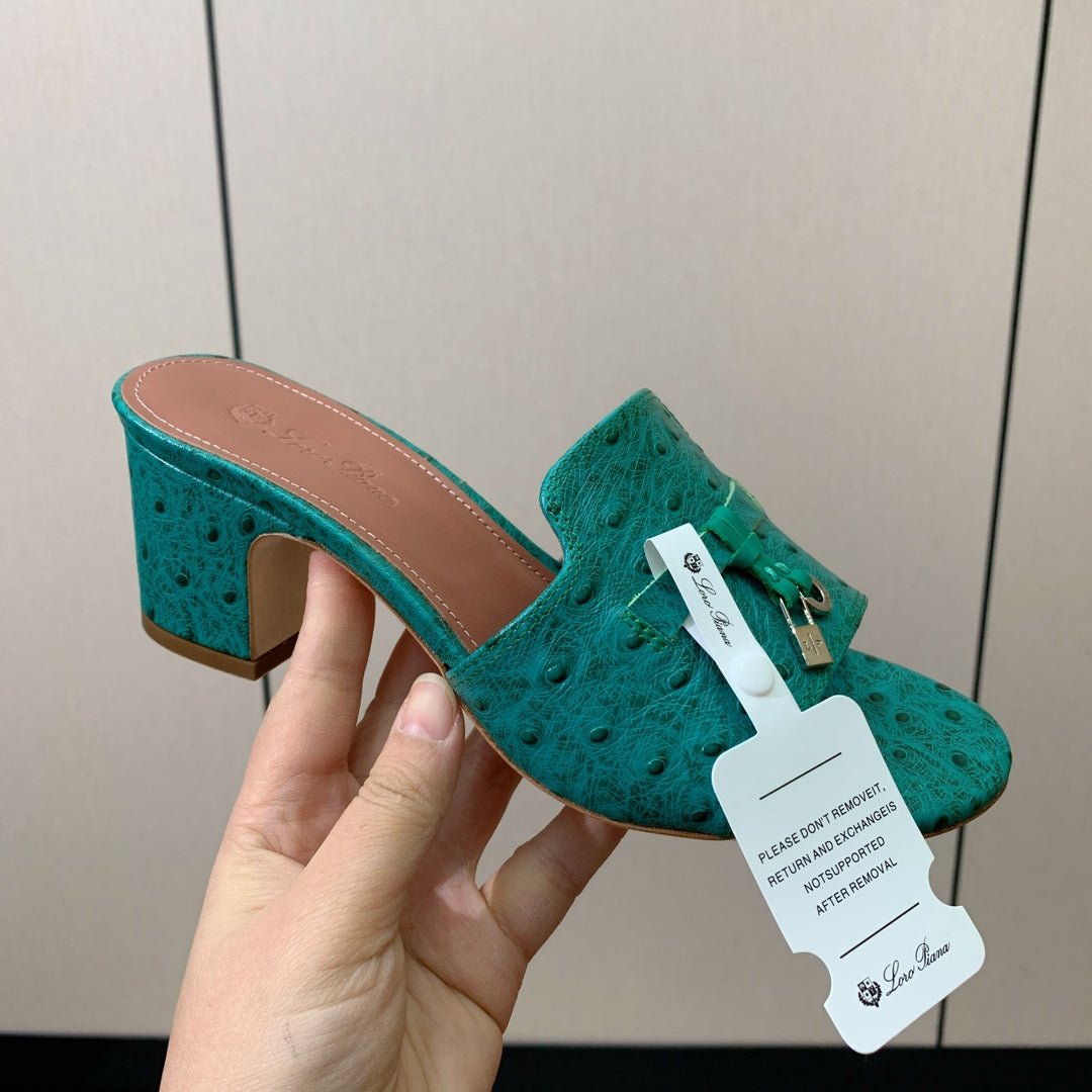 HIGH HEEL IN TEAL GREEN LAMBSKIN OSTRICH SKIN