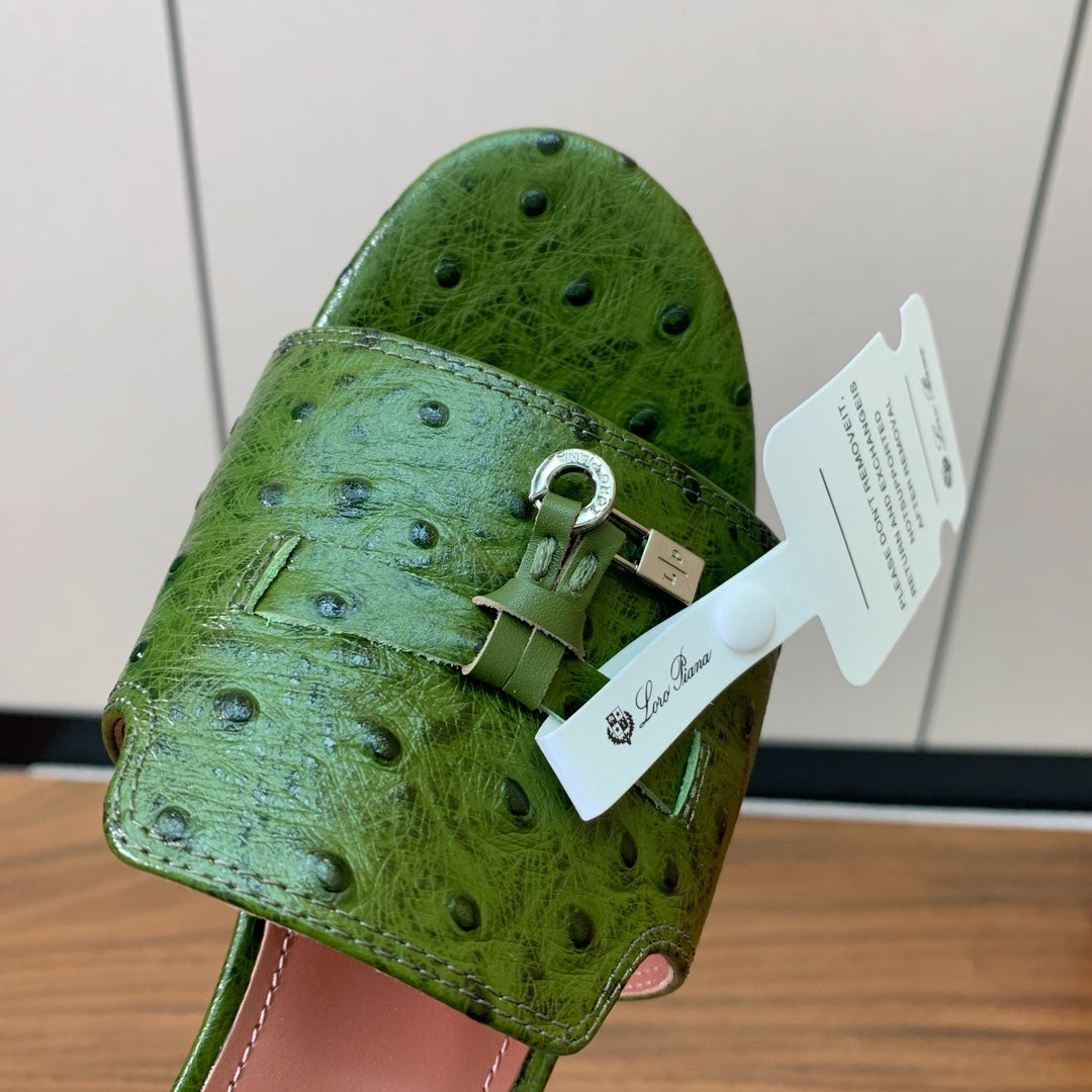 HIGH HEEL IN DARK GREEN LAMBSKIN OSTRICH SKIN