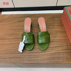 HIGH HEEL IN DARK GREEN LAMBSKIN OSTRICH SKIN