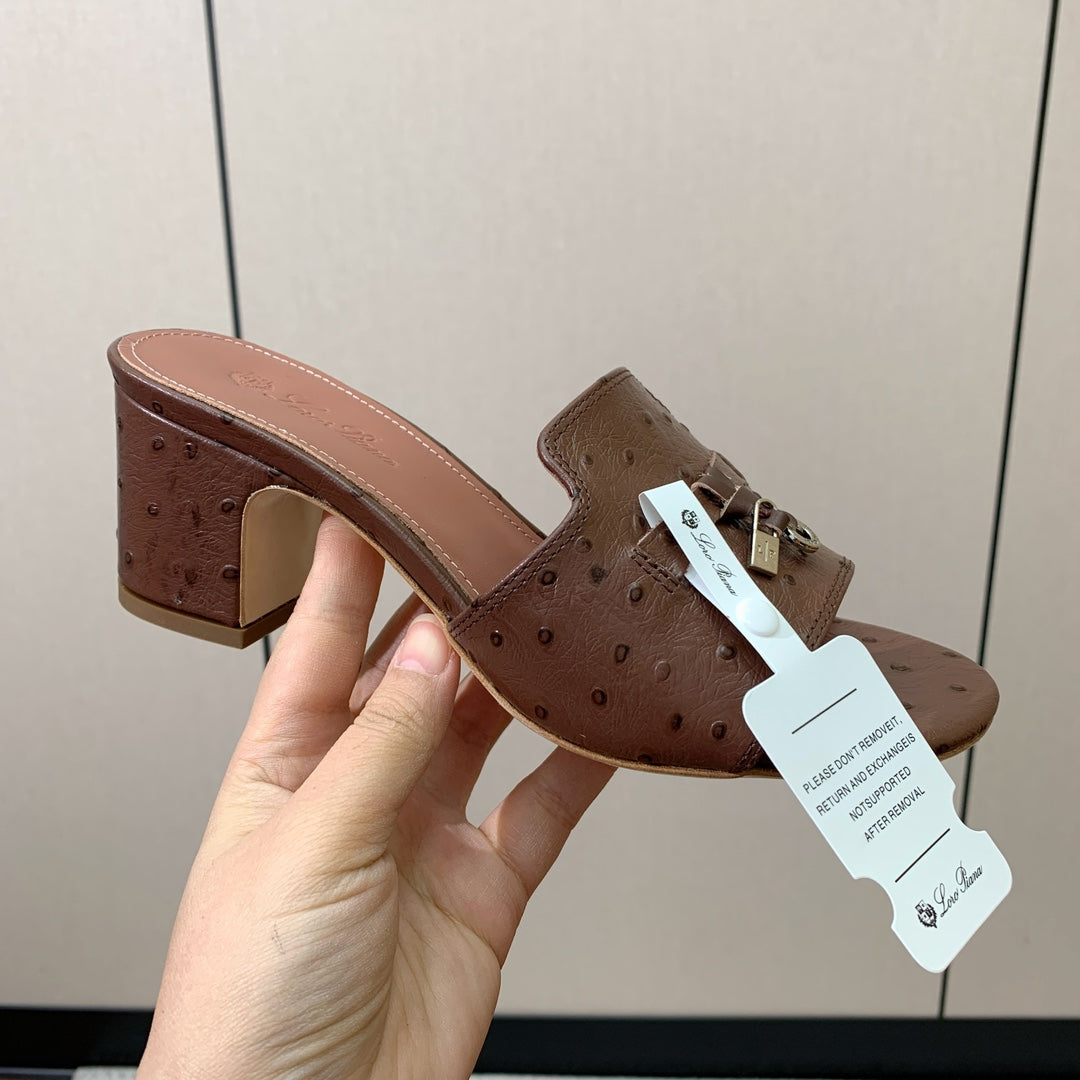 HIGH HEEL IN BROWN LAMBSKIN OSTRICH SKIN