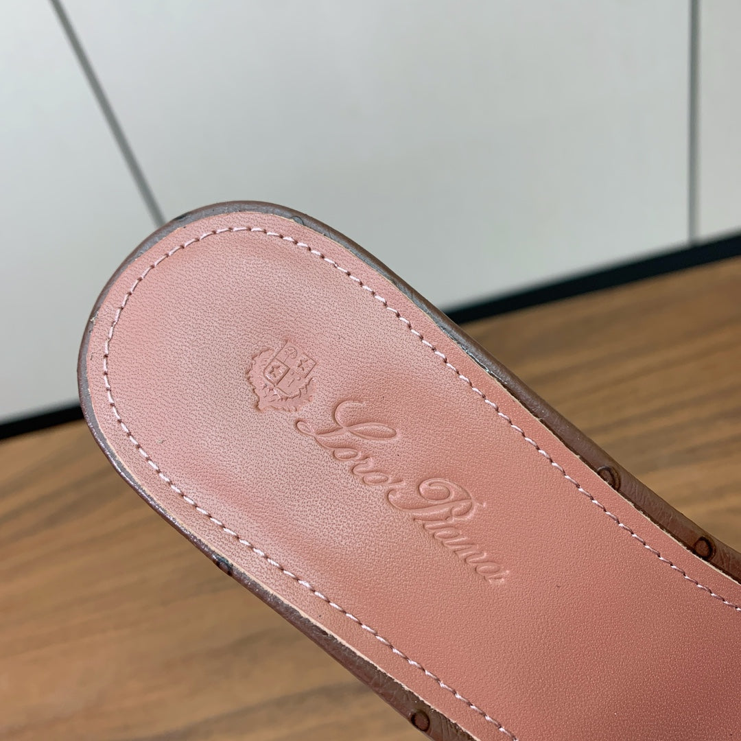 HIGH HEEL IN BROWN LAMBSKIN OSTRICH SKIN