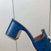 HIGH HEEL IN NAVY BLUE LAMBSKIN OSTRICH SKIN