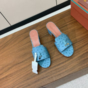 HIGH HEEL IN LIGHT BLUE LAMBSKIN OSTRICH SKIN