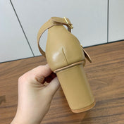 THREE-STRAP HIGH-HEELED EMBROIDERED SANDALS CAMEL BROWN