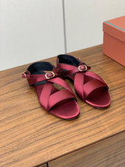 SANDALS IN RUBY RED SATIN
