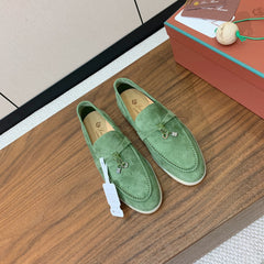 LP LOAFERS 25S IN LIGHT GREEN CASHMERE WITH SILVER HARDWARE
