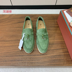 LP LOAFERS 25S IN LIGHT GREEN CASHMERE WITH SILVER HARDWARE