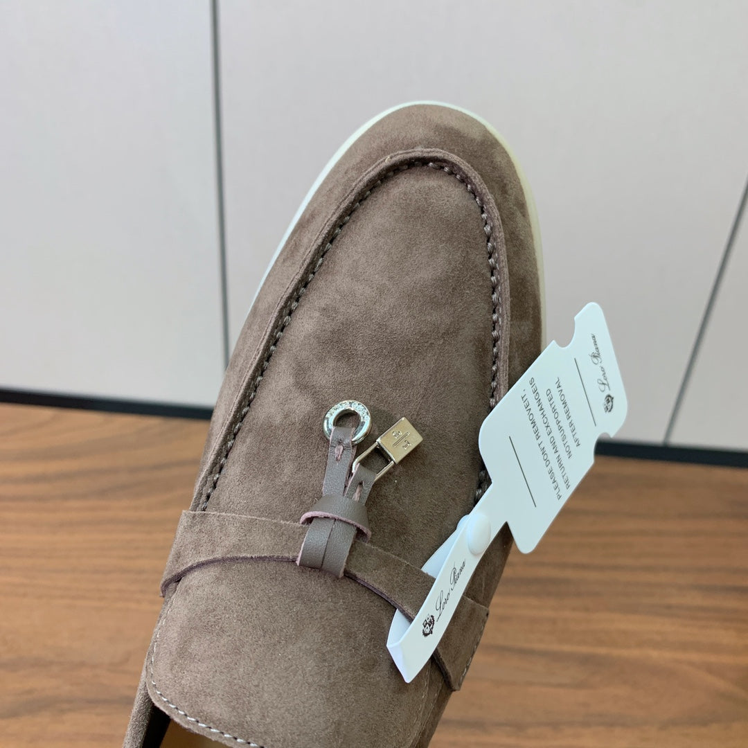 LP LOAFERS 25S IN ASH BROWN CASHMERE WITH SILVER HARDWARE