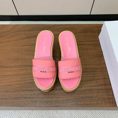DIOR 25S DWAY WEDGE SLIDE 90 MM IN PINK CALFSKIN