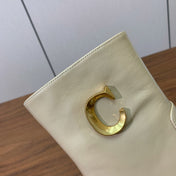 DIOR 25S ANKLE BOOTS 80 MM IN BEIGE CALFSKIN WITH GOLD HARDWARE