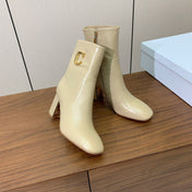 DIOR 25S ANKLE BOOTS 80 MM IN BEIGE CALFSKIN WITH GOLD HARDWARE