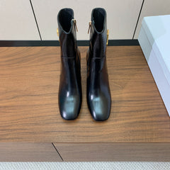 DIOR 25S ANKLE BOOTS 80 MM IN BLACK CALFSKIN WITH GOLD HARDWARE