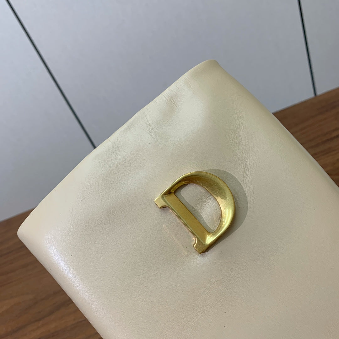 DIOR 25S KNEE-HIGH BOOTS 80 MM IN BEIGE CALFSKIN WITH GOLD HARDWARE