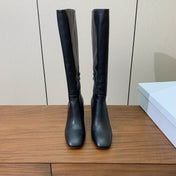 DIOR 25S KNEE-HIGH BOOTS 80 MM IN BLACK CALFSKIN WITH GOLD HARDWARE